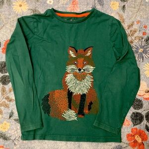 MINI BODEN Green Kids Tee w/ Embroidered Fox 🦊 8-9 Years